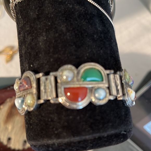 Cabochon multi color stone MENS bracelet - Picture 3 of 8